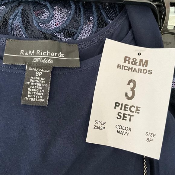 R&M Richards Women’s 3 Piece Sequin Swing Jacket, Blouse, Pants Navy Blue Sz 8P - Picture 5 of 7